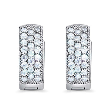 14K White Gold Simulated Cubic Zirconia Hinged Hoop Huggie Earring